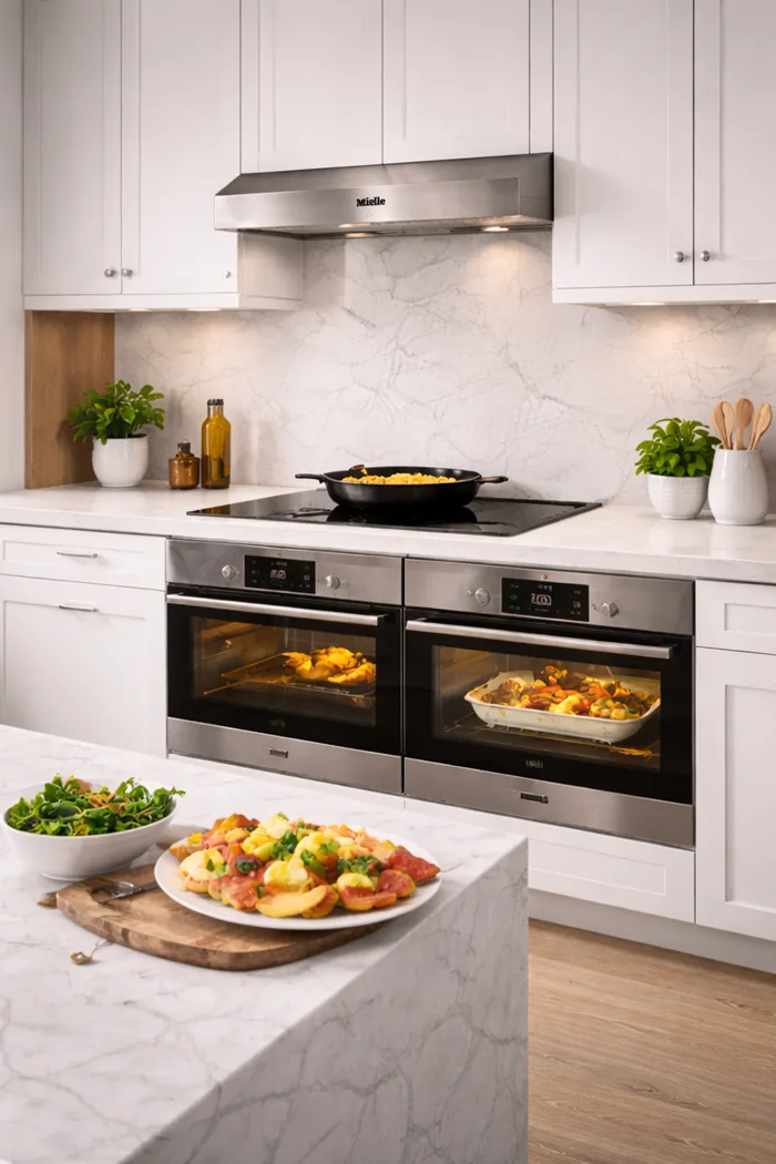 Modern kitchen with built-in double wall ovens